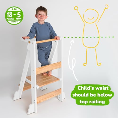 OCODILE Adjustable Foldable Toddler Tower – Folding Tower for Kids | Montessori Toddler Kitchen Step Stool Helper for Independence - White - color: 2 - White
