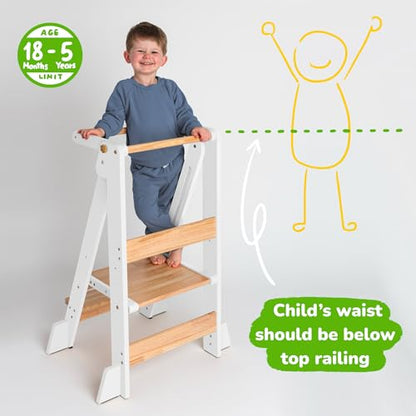 OCODILE Adjustable Foldable Toddler Tower – Folding Tower for Kids | Montessori Toddler Kitchen Step Stool Helper for Independence - White - color: 2 - White