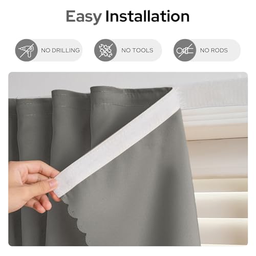Adhesive Curtain - No Drilling, No Rod, Easy to Install Blackout Curtains for Window Blinds,Bedroom(Grey 35 * 71in-1P) - color: Grey, size: 35"W x 71"L (Pack of 1)