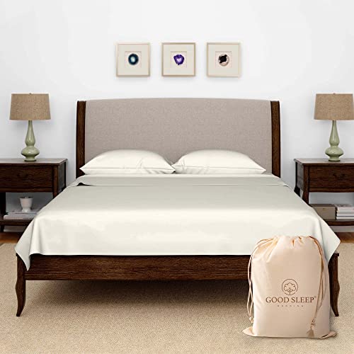 Olympic Queen Sheets Set, 100% Egyptian Cotton, Luxury 600 Thread Count, 4 Pc Super Queen Sheets Sets, Soft & Breathable, Snug Fit, 16" Deep Pocket Fitted Sheet, 2 Pillowcases & 1 Flat Sheet, Ivory - color: Ivory, size: Olympic Queen (66 x 80)