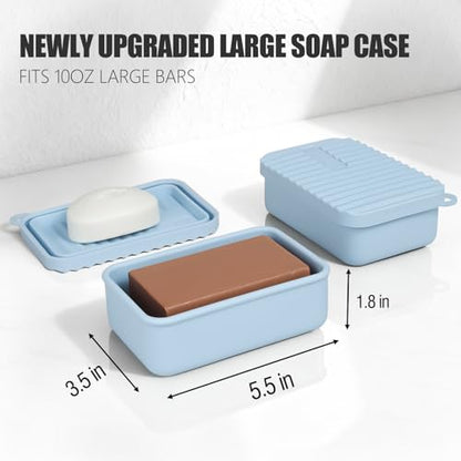 OTHIX Large Leakproof Travel Soap Case for 10 oz Bar Soap, Silicone Soap Container Compatible with Duke Cannon Style Big Bars, Tight-Seal Soap Box for Gym, Camping, Bathroom, Truck Drivers(Light blue) - color: Light Blue