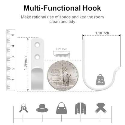15-Pack White Metal Wall Hooks, Heavy Duty Screw-in Coat Hooks Wall Mounted for Hanging Towel, Clothing, Robe, Single Hooks for Bathroom, Entryway, Garage Organization - color: 15PCS Wide White hook