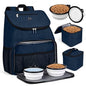 BAGLHER丨Dog Travel Bag, Airline Approved Pet Supplies Backpack, Dog Travel Backpack with 2 Silicone Collapsible Bowls and 2 Food Baskets - color: Dark Blue-A
