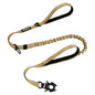 PetBonus Heavy Duty Tactical Dog Leash, 5 FT Bungee Shock Absorption Leash with 2 Padded Handles, Quick Release Metal Clip, Car Seatbelt, No Pull Training Lead for Large Medium Dogs（Khaki） - color: Khaki