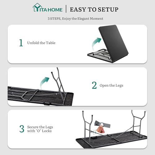 YITAHOME 6ft Folding Tables Heavy Duty Folding Table with Carrying Handle Plastic Fold up Table for Outdoor Camping Picnic Parties/Indoor Events All in Black - color: Black