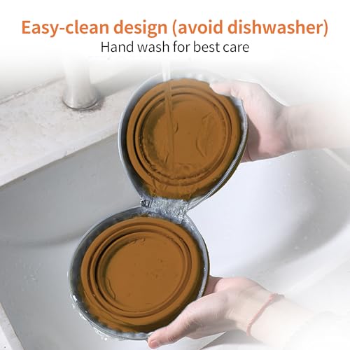 Collapsible Dog Bowls, 2-in-1 Pet Portable Travel Double Bowl Water Food Feeder Traveling Camping & Walking 25oz Brown - color: Brown