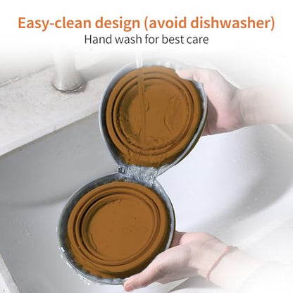 Collapsible Dog Bowls, 2-in-1 Pet Portable Travel Double Bowl Water Food Feeder Traveling Camping & Walking 25oz Brown - color: Brown