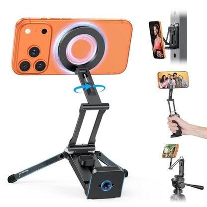 OMOTON TP02 360°Rotating for MagSafe Tripod, New Upgrade with 1/4" Screw Arca, Adjustable Magnetic Phone Tripod for iPhone 17/16/15 Pro Max Air, Foldable Selfie Stick Fits Vlog, Gym, Black Pro - color: 7-Black Pro