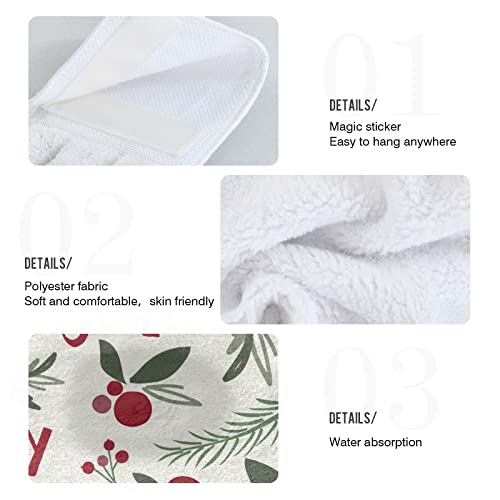 Vnurnrn Hand Towels for Kitchen 2 Pcs Hanging Kitchen Towels Set，Holly Leaf Berries Green Christmas Leaf Soft Absorbent Tea Bar Dish Cloths Bath Towel for Bathroom Laundry Room - color: Holly Leaf Berries Green Christmas Leaf