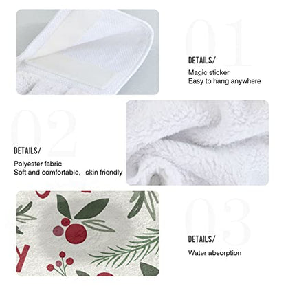 Vnurnrn Hand Towels for Kitchen 2 Pcs Hanging Kitchen Towels Set，Holly Leaf Berries Green Christmas Leaf Soft Absorbent Tea Bar Dish Cloths Bath Towel for Bathroom Laundry Room - color: Holly Leaf Berries Green Christmas Leaf