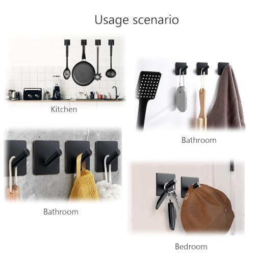 Adhesive Towel Hooks 6 Pack, Bath Towel Hooks, Adhesive Wall Hooks for Bathroom Coat Robe Kitchen, Stainless Steel self-Adhesive Hooks, Black - style: S-Black-Cylinder
