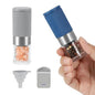 vzaahu Mini Salt and Pepper Grinder Set Blue and Gray with Bag and Funnel, Small Travel Portable Spice Tools, Adjustable Coarseness, Refillable, Ceramic Burrs Seasoning Mills for Cooking, BBQ, RV - color: blue and grey