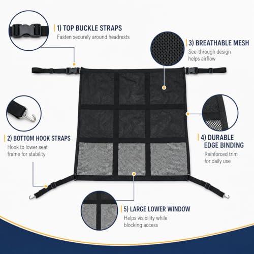 Dog Car Barrier with Zipper Storage Organizer, Car Divider Net for Dogs, 23x23 Inch Dog Car Barrier for SUV, Sedan & Truck, Breathable Car Divider Net, Easy Installation (Black) - size: Small 23"*23"