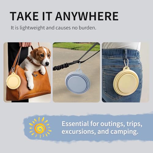 Collapsible Dog Bowls 2-Pack, Portable Travel Dog Bowl with Carabiner, Food-Grade Silicone Pet Bowl for Hiking, Walking(Macaron Blue and Yellow) - color: 12 OZ Macaron Blue and Yellow