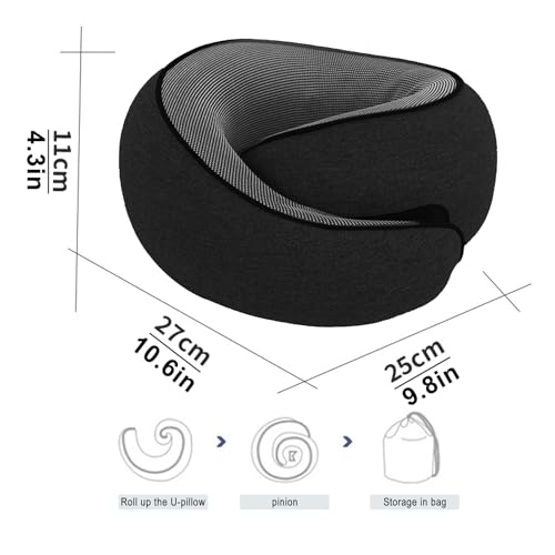 Cloud Sleep Travel Pillow｜360° Adjustable Neck Pillow for Airplane & Office｜NASA Memory Foam｜Free Eye Mask & Earplugs (Black) - color: Black