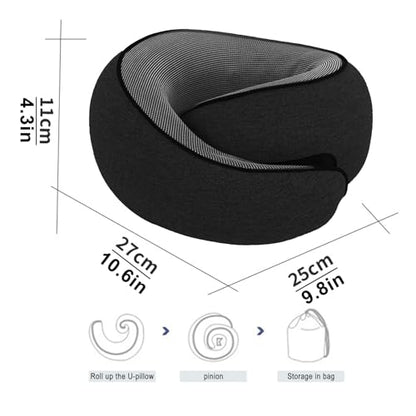 Cloud Sleep Travel Pillow｜360° Adjustable Neck Pillow for Airplane & Office｜NASA Memory Foam｜Free Eye Mask & Earplugs (Black) - color: Black