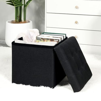 B FSOBEIIALEO Storage Ottoman Cube, Storage Chest Folding Foot Rest Seat, Linen Black 12.6"X12.6"X12.6" (2 Pack) - color: Black