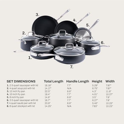 All-Clad HA1 Expert Hard Anodized Nonstick Cookware Set (13 Piece) Pots, Frying Pans, Dishwasher-Safe, Oven-Safe Up to 500°F Compatible with All Stovetops (Gas, Electric & Induction) - Black - size: 10 Piece Set