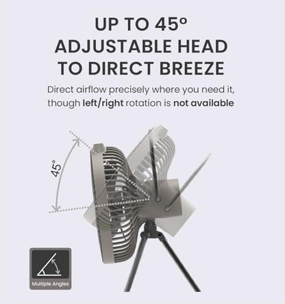 Claymore V600+ Warm Gray Rechargeable Portable Fan – 7,800mAh Battery, 4-Speed BLDC Ultra-Quiet Air Circulator USB-C Charging 32 Hrs Runtime Tripod Mountable Adjustable for Camping, Indoor, Outdoor - style: V600+ (Warm Gray)