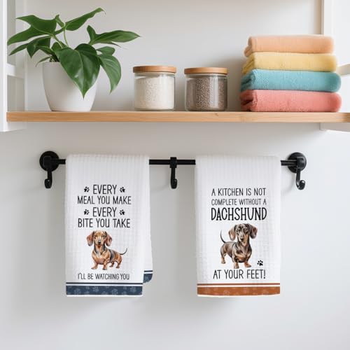 2Pcs Funny Dogs Kitchen Towels 24x14 Inch, Cute Dachshund Waffle Weave Dish Towels for Kitchen Home, White Absorbent Microfiber Hand Tea Towel, Weiner Dog Gifts for Women Dog Lovers 2 - color: Multi 0321