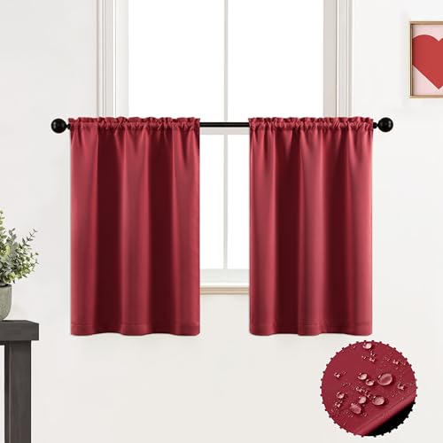 XTMYI Red Small Window Curtains for Kitchen Decor,Set of 2 Panels,24 Inch Length - color: Red, size: 30"W x 24"L (Pack of 2)