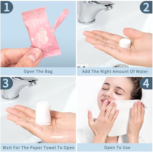 Classycoo Compressed Towel 100 PCS Tablets - Thick, Individually Wrapped Portable Disposable Face Towel Cotton Coin Cloth for Travel, Camping, Hiking, Beauty, Cloths(Soft, Odorless, 9.64 x 7 IN) - size: 1 Count (Pack of 100), style: Large+ Thickened(Rose