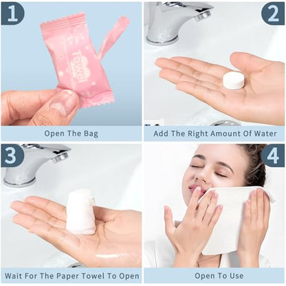 Classycoo Compressed Towel 100 PCS Tablets - Thick, Individually Wrapped Portable Disposable Face Towel Cotton Coin Cloth for Travel, Camping, Hiking, Beauty, Cloths(Soft, Odorless, 9.64 x 7 IN) - size: 1 Count (Pack of 100), style: Large+ Thickened(Rose