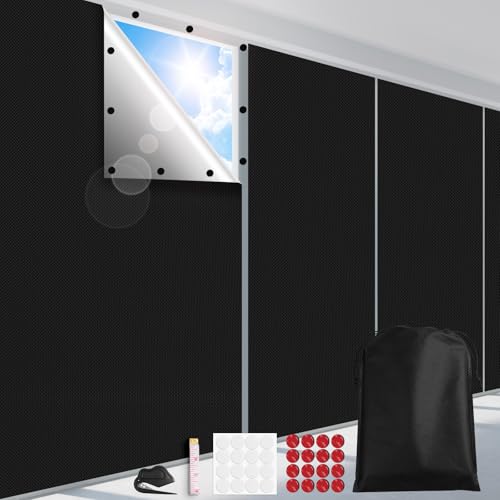 FADOTY Blackout Curtains for Bedroom, Portable 100% Black Out Window Cover Film, Cuttable Blackout Shades Fabric Sheet, No Drill Window Blinds, Sun Heat Light Blocker for Travel Media Dorm, 57'' W - color: Black, size: 57"W x 118"H