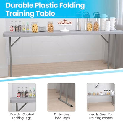 EMMA + OLIVER 6' Rectangular Plastic Folding Table, Long Plastic Foldable Table for Residential Indoor/Outdoor Events, White - color: Grey