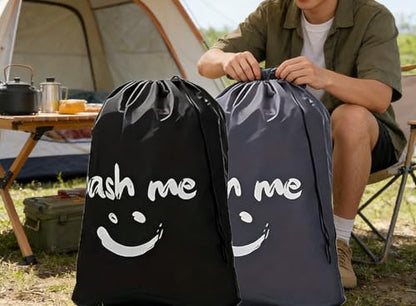 2 Pack XL Travel Laundry Bag, Dirty Clothes Organizer with Drawstring, Large Enough to Hold 4 Loads of Laundry，Easy Fit a Laundry Hamper or Basket，24" x 36" - color: Grey+Black