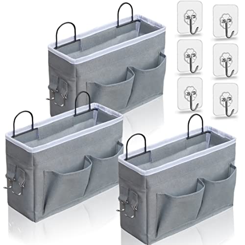 Kanrichu 3pcs Middle Wall Hanging Organizer Bag, Linen Fabric Door Hanging Storage Basket with Pockets, Waterproof Bin for Kitchen, Bedroom, Office, RV Camper (Gray) - color: Gray-Middle (3 pcs)