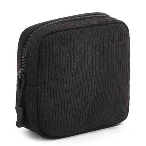 Small Makeup Bag for Purse,Mini Cosmetics Bag cute Zipper corduroy Cosmetic Pouch Storage Pouch Travel Toiletry Organizer for Women Girls(Black) - color: Black