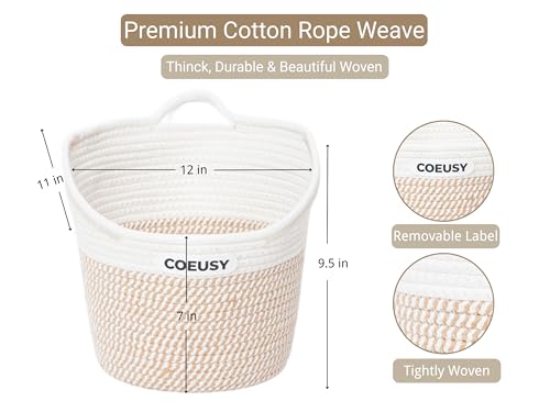 Coeusy 2 Pack Hanging Basket, Boho Wall Basket Hanging for Bathroom,Nursery,Door, Cotton Rope Hanging Wall Basket for Plants,Flowers,Clothes