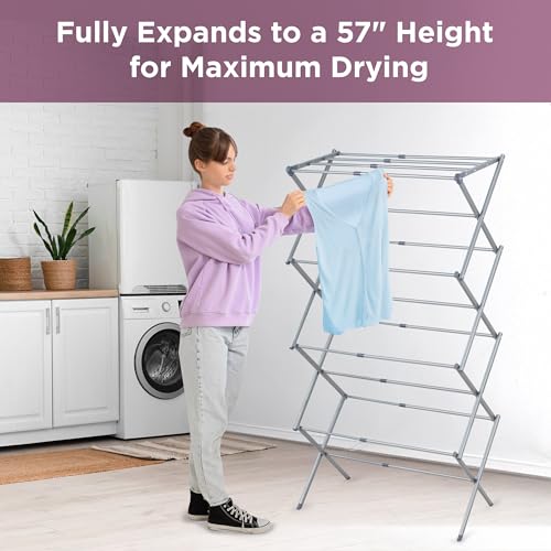 BLACK+DECKER 4-Tier Expandable Collapsible Clothes Drying Rack, Telescopic Height, Foldable Space-Saving Laundry Air Dryer for Towels, Shirts & Delicates – Durable Steel, No Tools Needed - color: Grey/Grey