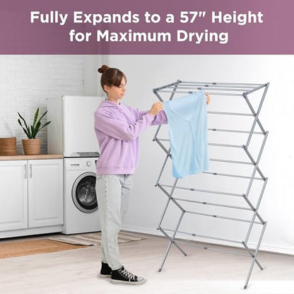 BLACK+DECKER 4-Tier Expandable Collapsible Clothes Drying Rack, Telescopic Height, Foldable Space-Saving Laundry Air Dryer for Towels, Shirts & Delicates – Durable Steel, No Tools Needed - color: Grey/Grey
