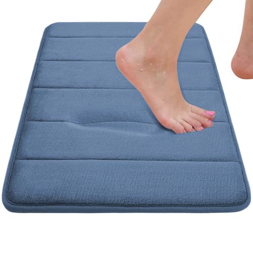 Memory Foam Bath Rug Set 3 Piece Non-Slip Mats,Absorbent Shaggy Super Soft U-Shaped Toilet Rug,Bathroom Carpets for Tub,Shower,Blue - color: Mist Blue