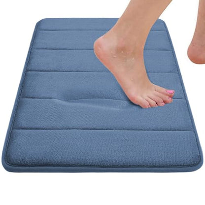 Memory Foam Bath Rug Set 3 Piece Non-Slip Mats,Absorbent Shaggy Super Soft U-Shaped Toilet Rug,Bathroom Carpets for Tub,Shower,Blue - color: Mist Blue