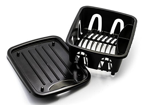 Camco RV Mini Dish Drainer & Tray - Features a Sloped Drain Tray Design, Heavy-Duty Construction - Ideal for Small Spaces, Apartments, Boats, and More -9.5"L x 11.7"W x 4.75"H - Black (43512) - size: One-Size
