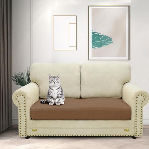 ZNSAYOTX Stretch Cushion Covers Sofa Loveseat Cushion Couch Seat Covers Slipcovers Soft Replacement Unique Pattern Furniture Protector with Elastic Bottom (Light Coffee, 1 Pc 2-Seat Cushion Cover) - color: Light Coffee, size: 1 Cushion Loveseat