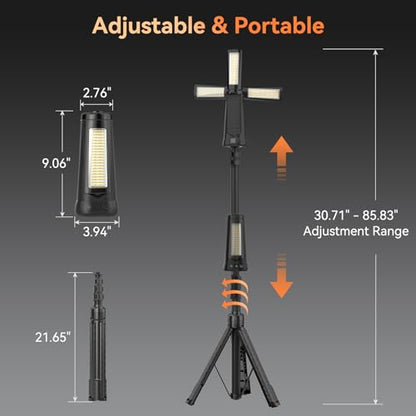 Dimgogo15000mAh Rechargeable Camping Light, Portable LED Work Light | Standing Light with 7ft Max Height, 5500 Lumen 6500/4500/3500K Dimmable Emergency Flashlight , Detachable Tripod, Black - color: Black