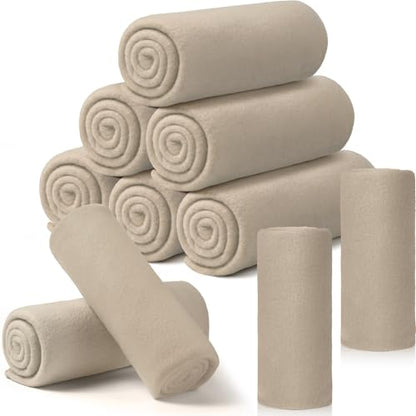 Buryeah 10 Pcs Fleece Blanket Bulk Soft Warm Fleece Blankets Cozy Lightweight Throw Blankets Plush Pet Throw Blanket for Home Bed Sofa Office Wedding Gifts Travel(50" x 60",Light Tan) - color: Light Tan