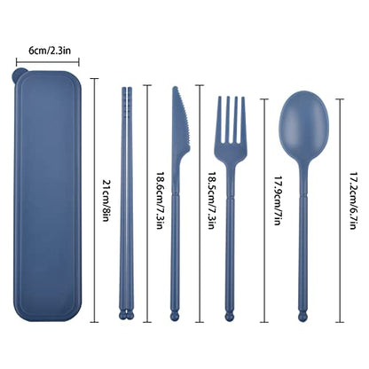 Portable Utensils Set with Case, 2 Sets Camping Travel Utensils Set, Plastic Cutlery Set for Lunch Camping School Picnic Workplace Travel (Blue+Green) - color: blue, green