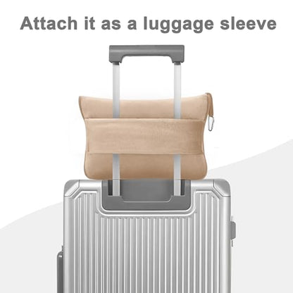 Travel Blanket and Pillow Compact, Premium Soft 2 in 1 Airplane Blanket with Soft Bag Pillowcase，Hand Luggage Sleeve and Backpack Clip (Brown) - color: Light Brown
