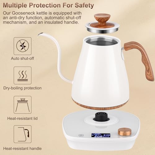 Gooseneck Electric Kettle, Intelligent Temperature Control, Stainless Steel Inner, Quick Heating, for Pour Over Coffee, Brew Tea, Boil Hot Water, 1000W 0.9L Cream White - color: Cream White