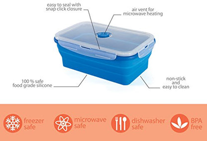 Thin Bins Collapsible Containers Set of 4 Round Silicone Food Storage Containers BPA Free, Microwave, Dishwasher and Freezer Safe - No more cluttered container cabinet! SC-149A - size: Round - Assorted Sizes - Set of 4