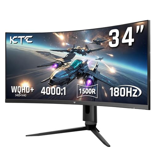KTC 34 Inch Ultrawide Monitor, 180Hz WQHD 3440X1440 Curved Gaming Monitor, 1500R PC Monitor, HDR, FreeSync & G-Sync, HDMI, DisplayPort, VESA, Tilt Swivel Height Pivot Adjustment, H34S18S - color: Black, size: 34-inch