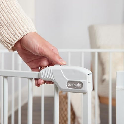 Regalo Safety 144" Super Wide Baby Gate & Play Yard, 2-in-1 Adjustable 6-Panel Safety Gate for Doorways & Large Openings, Hardware Mounted Gate for Babies, Toddlers & Pets - color: White, style: 144"W x 28"H