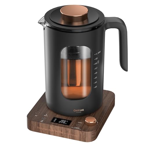 INTASTING Electric Tea Kettle, Electric Kettle with Tea Infuser, ±1℉ Knob Temperature Control, BPA-Free Glass, 1200W Fast Heating, Easy to Clean, 1 Liter (Wood) - color: Wood