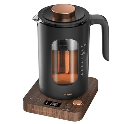 INTASTING Electric Tea Kettle, Electric Kettle with Tea Infuser, ±1℉ Knob Temperature Control, BPA-Free Glass, 1200W Fast Heating, Easy to Clean, 1 Liter (Wood) - color: Wood