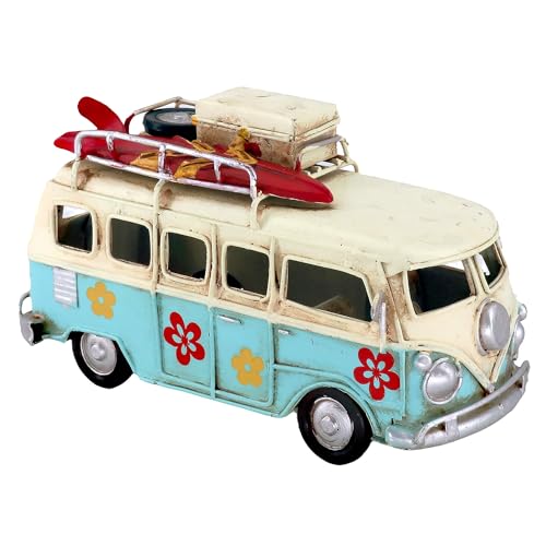 Vintage Mini Camper Van Decor, Tropical Flower Decals, Coastal Beach Style Ornament for Shelf Table Home Decoration, Light Blue - color: Light Blue